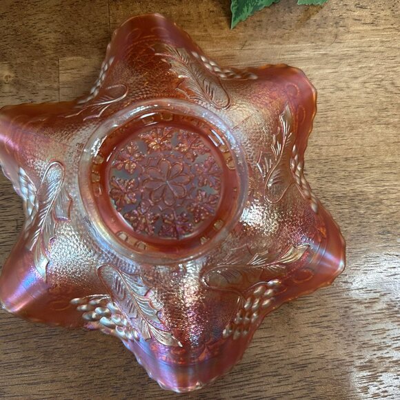Fenton Leaf Chain Marigold Carnival Glass Bowl Vintage Iridescent‎ Ruffled Edge - Picture 6 of 6